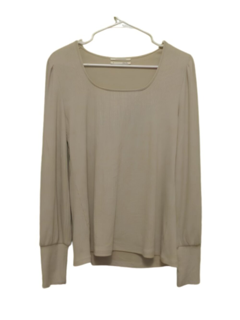 Anthropologie Reegan Seamless Ribbed Cream Long-Sleeve Top - Picture 1 of 5